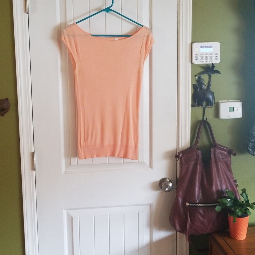 Peach, slightly see through,  cap sleeve blouse
